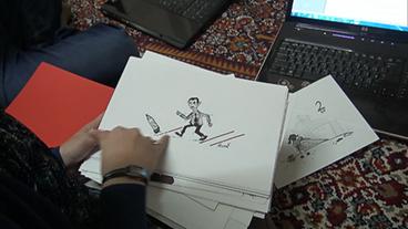 Eine Karikatur Assads, der rote Linien überschreitet