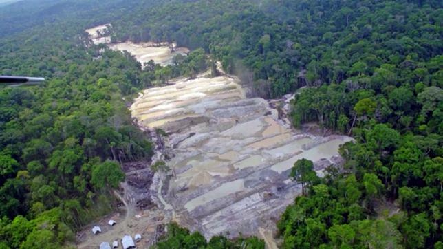Luftaufnahme: Goldmine im Regenwald