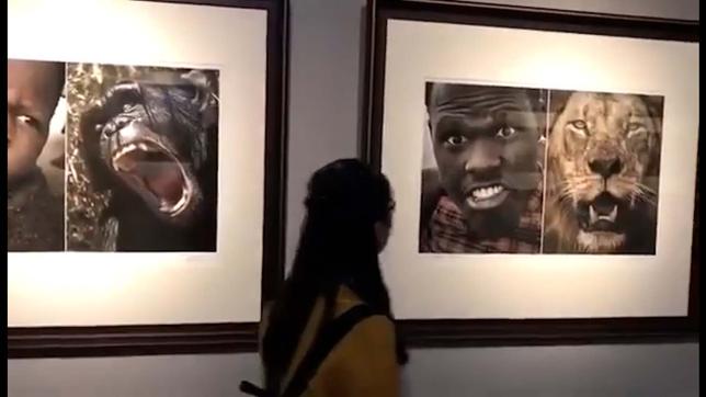 Bild: SWR Fotos in einer Ausstellung in China: Afrikanische Gesichter neben wilden Tieren
