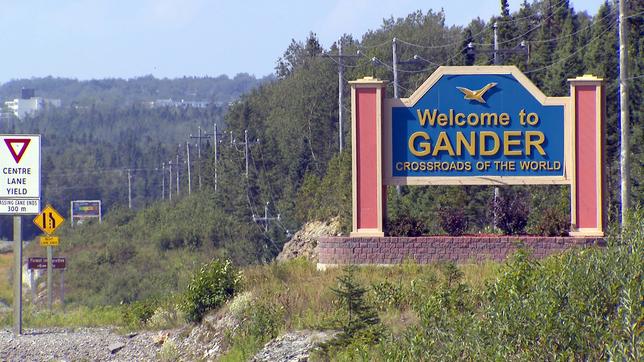 Das Ortsschild von Gander in Neufundland, Kanada