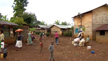 Holzhäuser in Dorf  im Kongo 