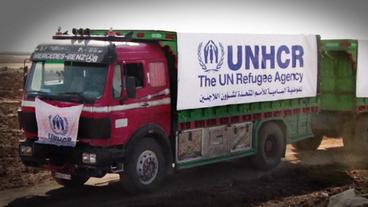 Ein LKW der Hilfsorganisation UNHCR in Syrien.
