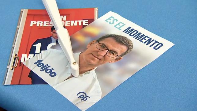 Pedro Sánchez und Alberto Núñez Feijóo auf Wahlflyern.