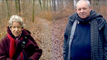 Doris Döpke und Joël Kaiser stehen nebeneinander auf einem Waldweg.