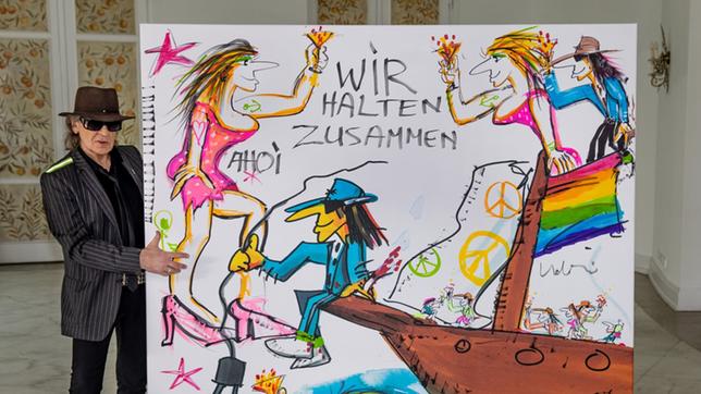 Udo Lindenberg versteigert sein Bild "Wir sitzen alle in einem Boot" beim ARD-Benefiz-Tag