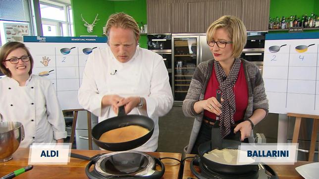 Bild: WDR Yvonne Willicks und Björn Freitag beim Pfannen-Test