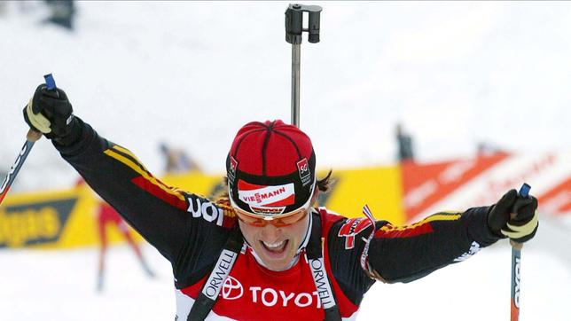 Uschi Disl in Hochfilzen im Jahr 2005.