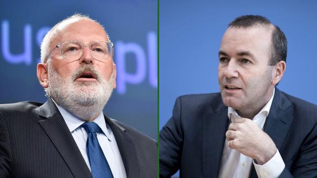 Bild: WDR/Collage: Timmermans: AFP, Weber: imago/photothek Frans Timmermans von der sozialdemokratischen SPE und Manfred Weber von der konservativen EVP