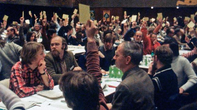 Der Anfang in der Stadthalle in Karlsruhe: der Gründungspartei am 13. Und 14. Januar 1980.