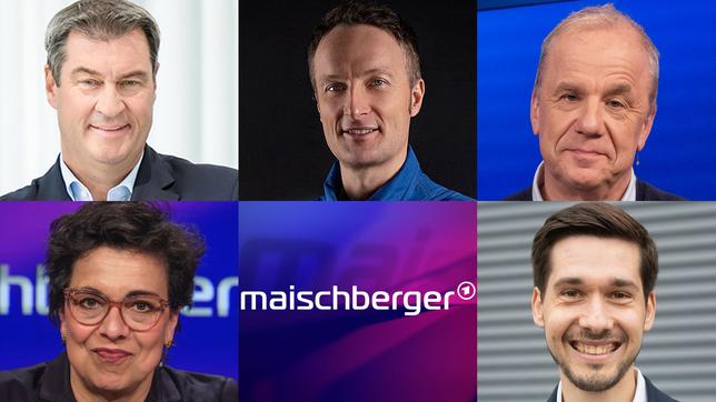 Die Gäste am 7. September: Markus Söder, Matthias Maurer, Hubertus Meyer-Burckhardt (oben v.l.n.r.); Mariam Lau und Vassili Golod (unten v.l.n.r.)