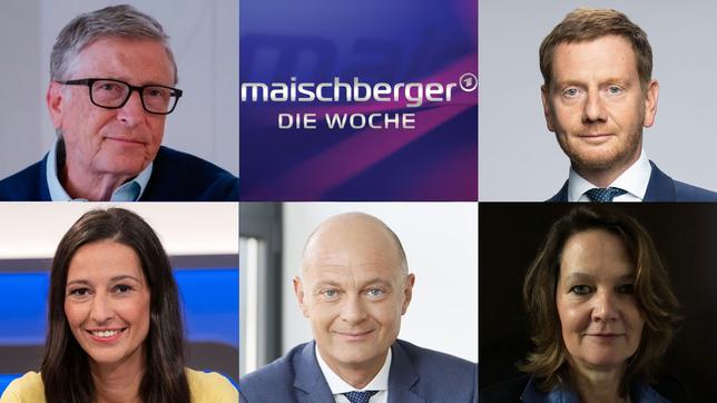 Die Gäste u.a.: Bill Gates (o.l.), Michael Kretschmer (o.r.); Pinar Atalay, Ulrich Reitz, Constanze von Bullion (unten v.l.n.r.)