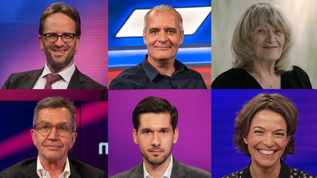 Die Gäste vom 29.11.2022: Klaus Müller, Kai Strittmatter, Alice Schwarzer (oben v.l.n.r.); Rainer Hank, Vassili Golod, Anna Planken (unten v.l.n.r.)