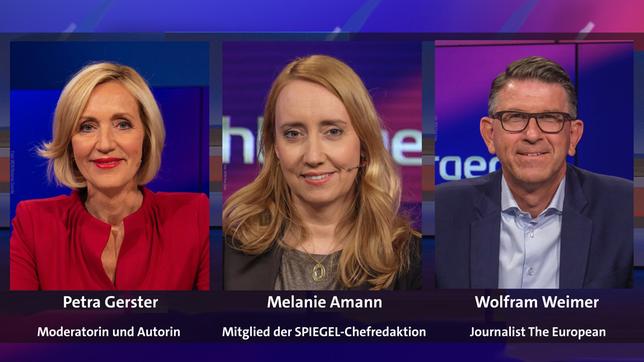 Bild: WDR/Melanie Grande, WDR/Oliver Ziebe; WDR/Oliver Ziebe Petra Gerster, Melanie Amann und Wolfram Weimer (v.l.n.r.)