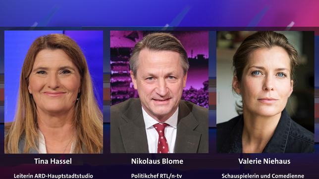 Tina Hassel, Nikolaus Blome und Valerie Niehaus (v.l.n.r.)
