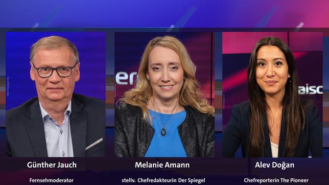 Bild: WDR/Oliver Ziebe; WDR/Oliver Ziebe; WDR/Melanie Grande Günther Jauch, Melanie Amann und Alev Doğan (v.l.n.r.)