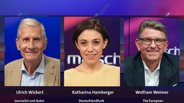 Bild: Alle WDR/Oliver Ziebe Ulrich Wickert, Katharina Hamberger und Wolfram Weimer (v.l.n.r.)