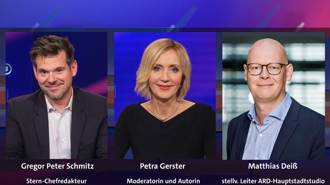 Bild: WDR/Oliver Ziebe; WDR/Oliver Ziebe; ARD-Hauptstadtstudio/Thomas Kierok Petra Gerster, Gregor Peter Schmitz und Matthias Deiß (v.l.n.r.)