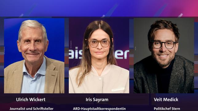 Bild: WDR/Oliver Ziebe; WDR/Oliver Ziebe; Stern Ulrich Wickert, Iris Sayram und Veit Medick (v.l.n.r.)
