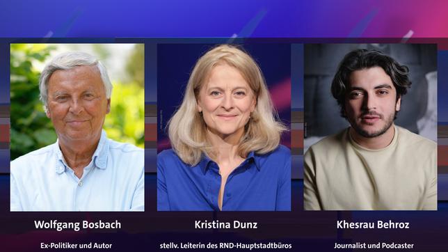 Bild: Henning Kaiser/dpa; WDR/Oliver Ziebe; Lisa Kempke Wolfgang Bosbach, Kristina Dunz und Khesrau Behroz (v.l.n.r.)