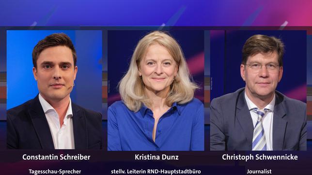 Bild: WDR/Melanie Grande; WDR/Oliver Ziebe; WDR/Oliver Ziebe Constantin Schreiber, Kristina Dunz Christoph und Schwennicke (v.l.n.r.)