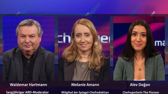Bild: WDR/Oliver Ziebe; WDR/Oliver Ziebe; WDR/Melanie Grande Waldemar Hartmann, Melanie Amann und Alev Doğan (v.l.n.r.)