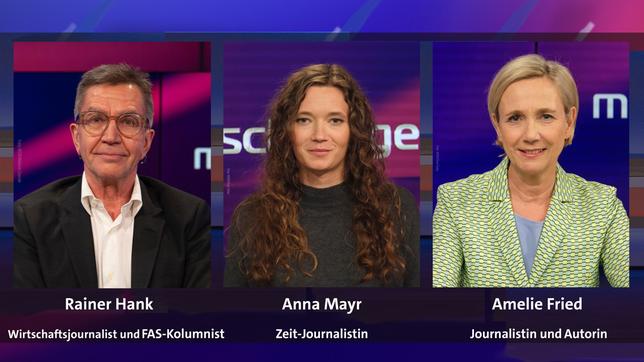 Bild: WDR/Melanie Grande, WDR/Oliver Ziebe; WDR/Oliver Ziebe Rainer Hank, Anna Mayr und Amelie Fried (v.l.n.r.)