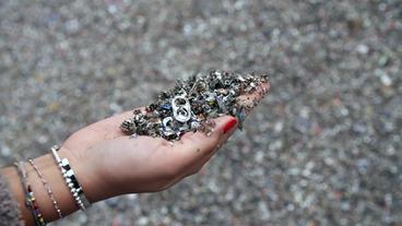 Bild: Das Erste Geschredderte Dosenreste für das Recycling