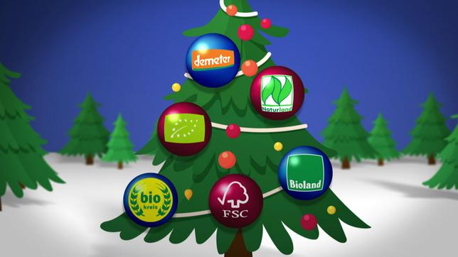 Weihnachtsbaum mit Biosiegeln