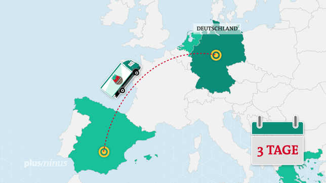 Bild: SWR Grafik: 3 Tage Transport im Kühl-LKW aus Spanien
