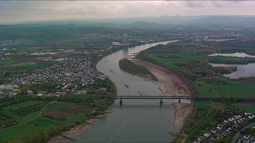 Bild: SWR Luftbild vom Rhein mit Niedrigwasser