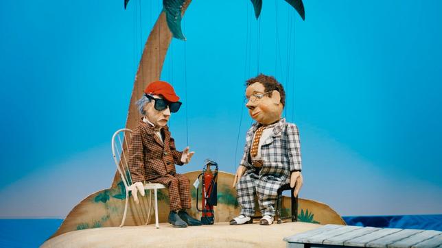 Walter Moers und Denis Scheck als Marionetten in der Augsburger Puppenkiste