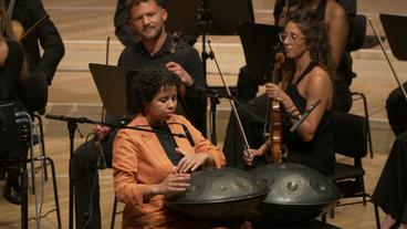 Bild: ARD Eine Schwarze Musikerin spielt auf einem im klassischen Orchester selten zu hörenden Handpan.