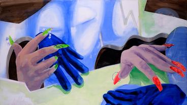 Bild: © Hella Stoletzki, Foto: Ludwig Rauch/Ludwig Rauch Lass‘ die Nägel erzählen, 2023, Acryl auf Leinwand
