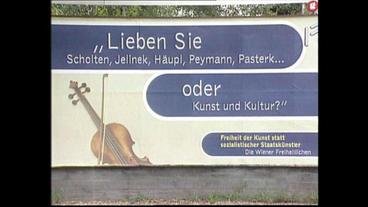 Bild: NDR Ein österreichisches Wahlplakat, ein Schmähplakat, auf dem u.a. die Künstlerin und Parteikritikerin Elfriede Jellinek aufgeführt wird.