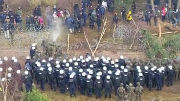 Bild: Tagesschau Wasserwerfereinsatz an der polnisch-belarusischen Grenze