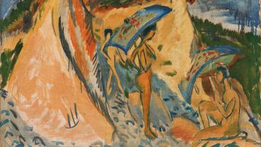 Bild: Kirchner Museum Davos Fehmarndüne mit Badenden unter Japanschirmen