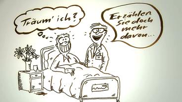 Zeichnung: Arzt nimmt sich Zeit für einen Patienten