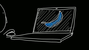 Bild: BR Grafik von Person am Computerbildschirm, die Farbe an gelber Banane einstellt