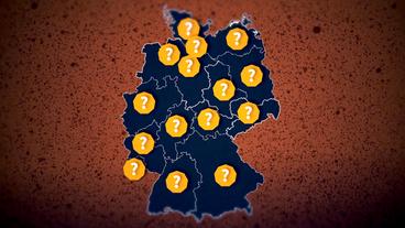 Bild: WDR Deutschlandkarte mit Bundesländern und Fragezeichen