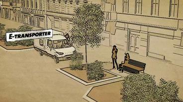 Bild: BR Grafik mit E-Transporter in der Innenstadt