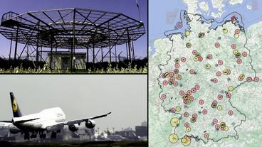 Karte der Sicherheitszonen von Flugsicherung und Wetter-Radaren                                                                            