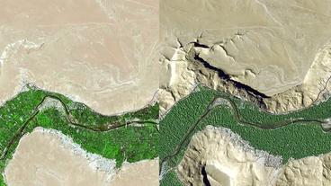 Bild: eoVision/DigitalGlobe Satellitenbilder eines Marokkanischen Wadis im Sommer/Winter
