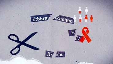 Bild: WDR Grafik: Genschere zerschneidet Erbkrankheiten, HIV und Krebs.