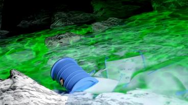 Bild: SWR Animation: Giftfässer schwappen im Wasser.