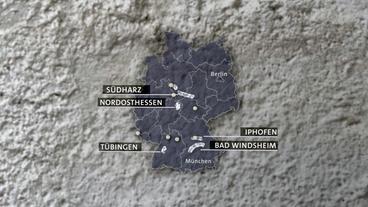 Bild: BR Karte: Gipsabbau in Deutschland.