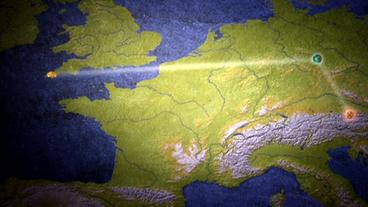 Europakarte mit drei eingezeichneten Punkten.