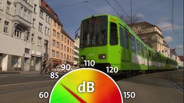 Bild: NDR Lärmanzeige vor einer Straßenbahn (Grafik)