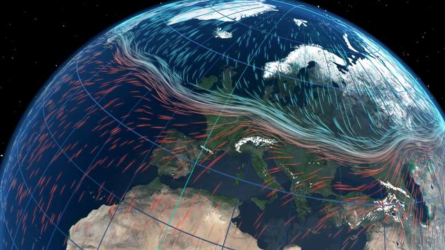 Animation des Jetstreams über der Erde.