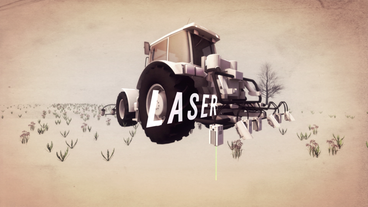Ein Trecker mit "Laser-Kanonen" fährt zur Unkrautbekämpfung aufs Feld. 
