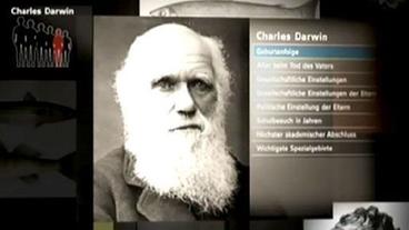 Porträt Charles Darwin mit Liste von erhobenen Daten